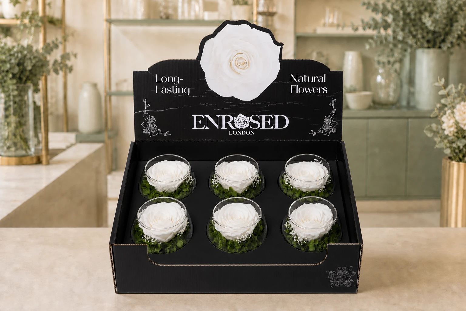 XL Bowl Roses with Display in white with a black insert