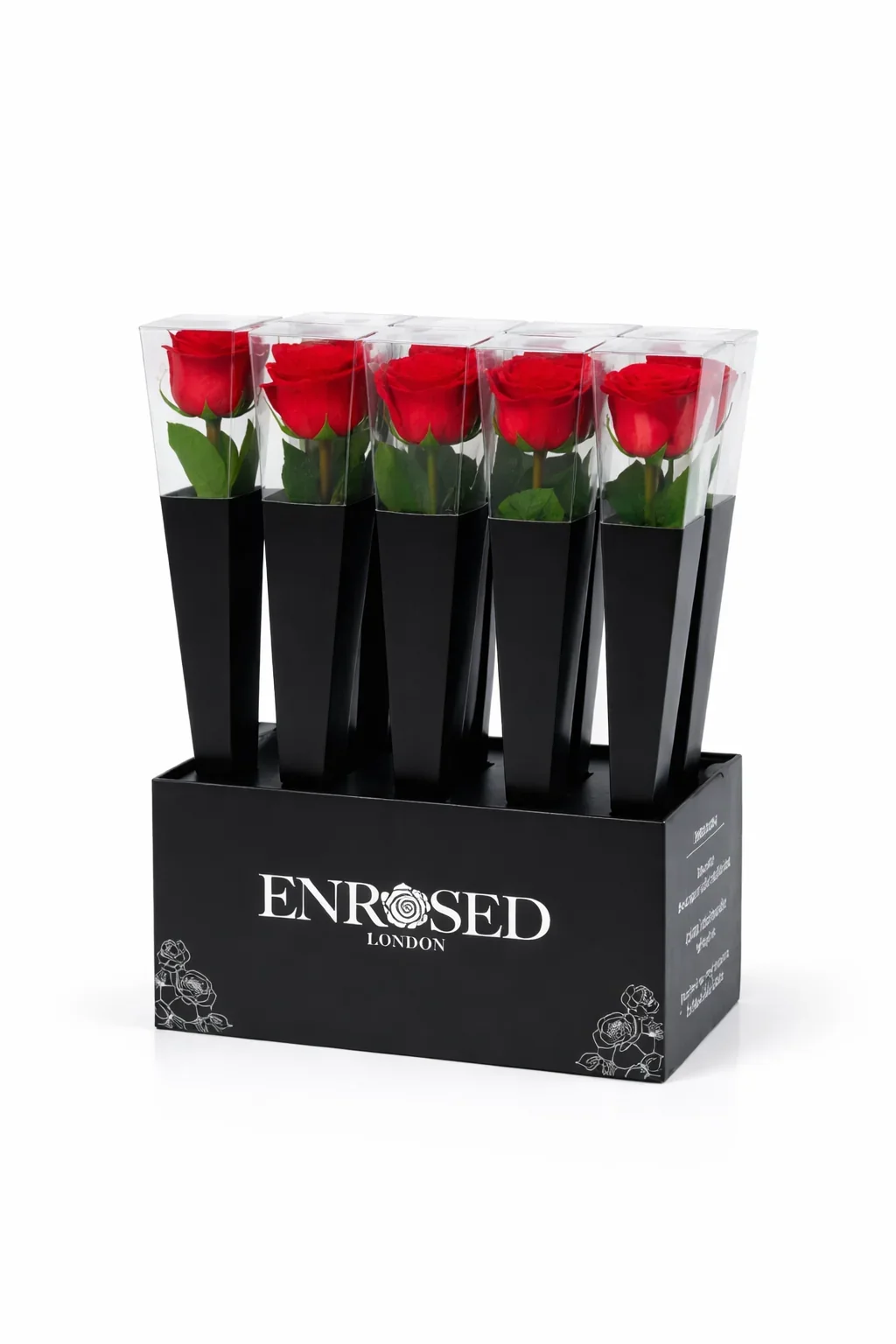 12 Preserved Stem Roses with Display in Red