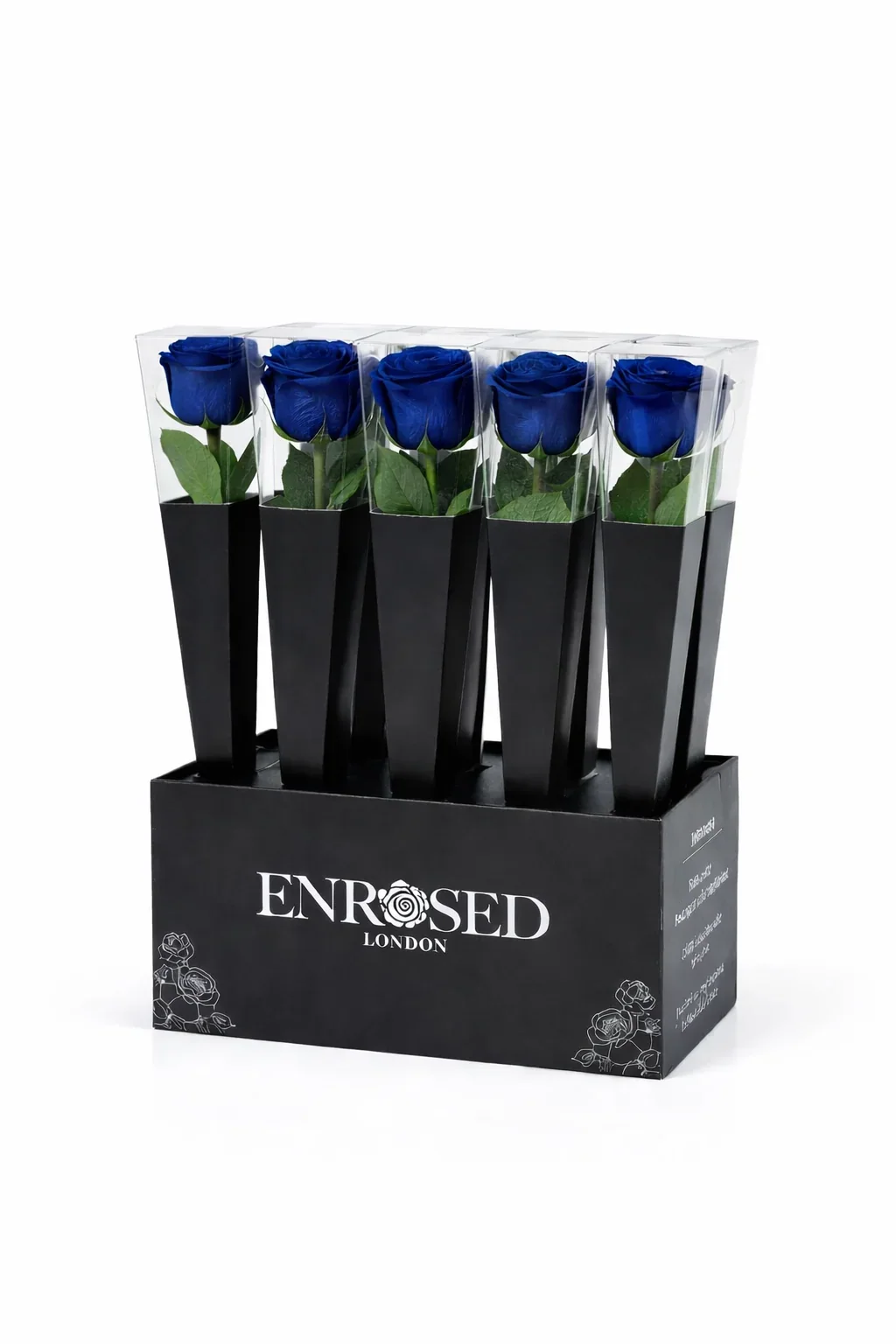 12 Preserved Stem Roses with Display in Blue