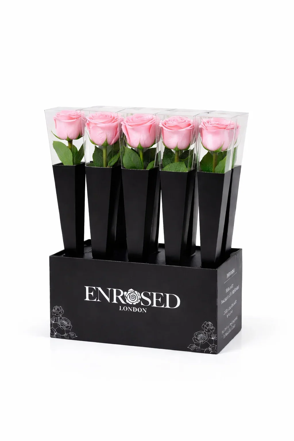 12 Preserved Stem Roses with Display in Pink
