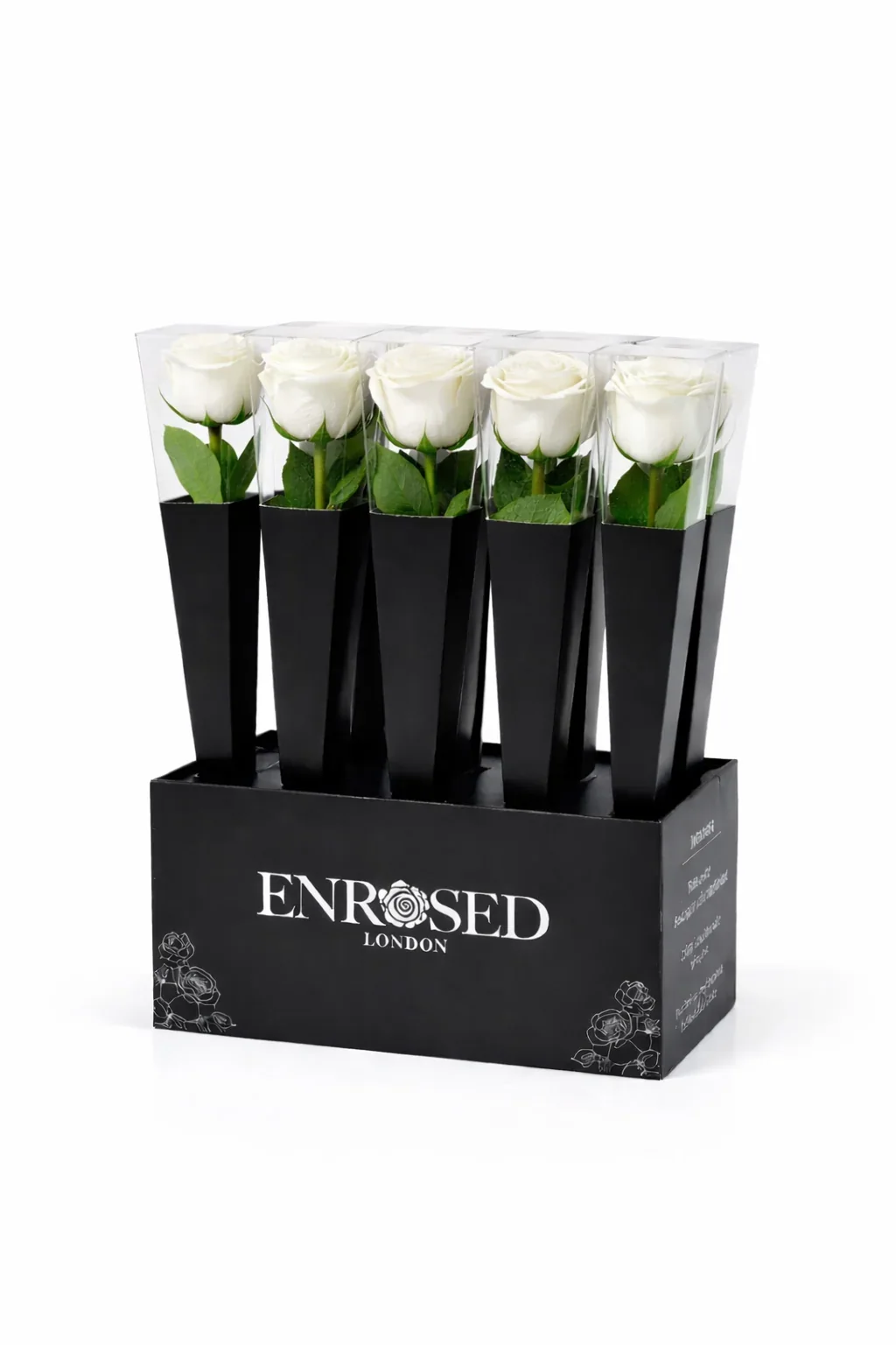 12 Preserved Stem Roses with Display in White