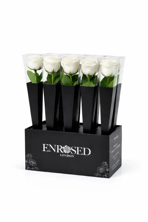 12 Preserved Stem Roses with Display in White