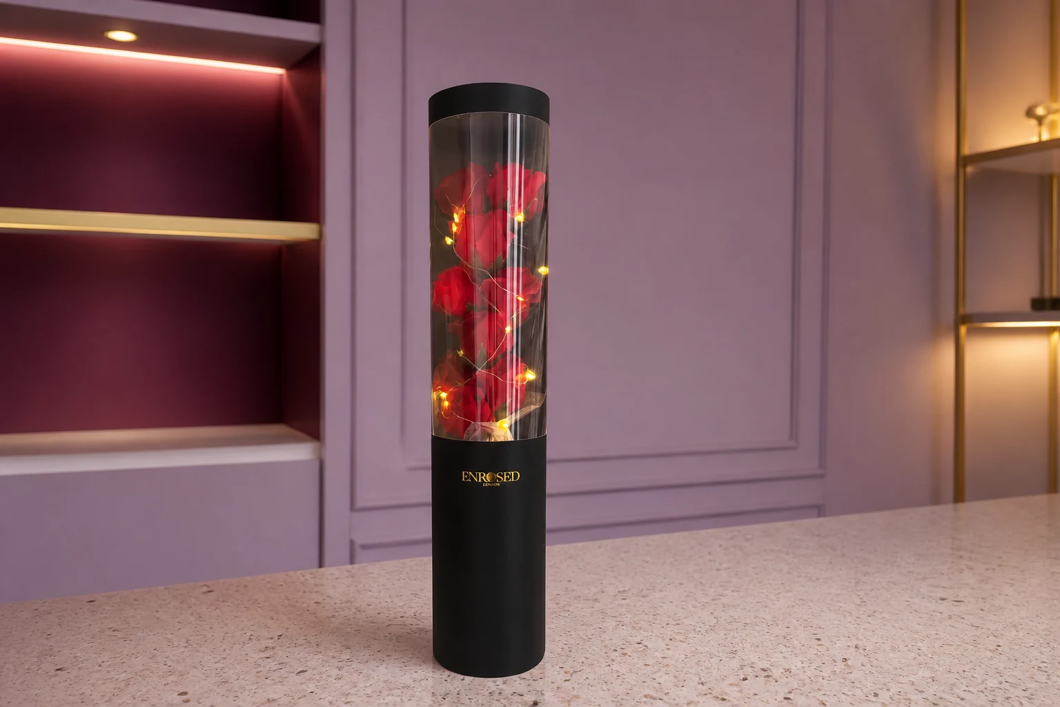 Soap Roses with LED — Red; wide product photo in the Enrosed showroom