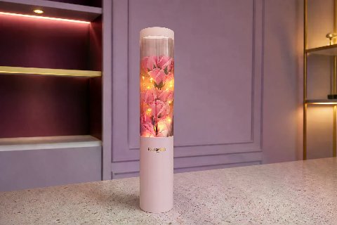 Soap Roses with LED — Cherry Pink; wide product photo in the Enrosed showroom
